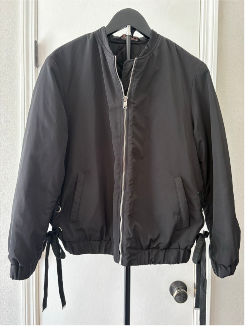 Zara TRF Black Lace-Up Side Ribbon Bomber Jacket XS